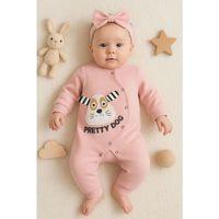 Pretty Dog Nakışlı Bandanalı % 100 Pamuk Kız Bebek Tulumu