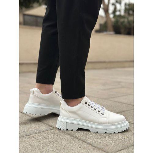 BA0245 Beyaz Akıllı Lastik Bağcık Yüksek Siyah Taban Günlük Erkek Ayakkabı