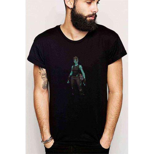 Fortnite Yesil Kadın Baskılı Siyah Erkek Tshirt