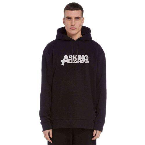 Alexandria Logo Baskılı Siyah Erkek Kapşonlu Sweatshirt