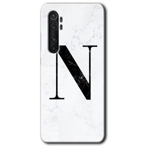 Xiaomi Mi Note 10 Lite HD Baskılı Kılıf + 9D Tam Ekran Koruyucu - Beyaz Mermer Desenli N Harfi