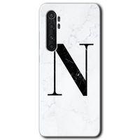 Xiaomi Mi Note 10 Lite HD Baskılı Kılıf + 9D Tam Ekran Koruyucu - Beyaz Mermer Desenli N Harfi