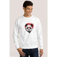 Gözlüklü Panda Baskılı Beyaz Erkek Sweatshirt