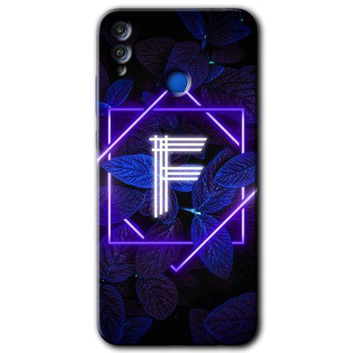 MRCİLETİSİM Honor 8x Kılıf HD Desen Baskılı Arka Kapak + Temperli Cam - Dark Neon Yaprak F Harfi