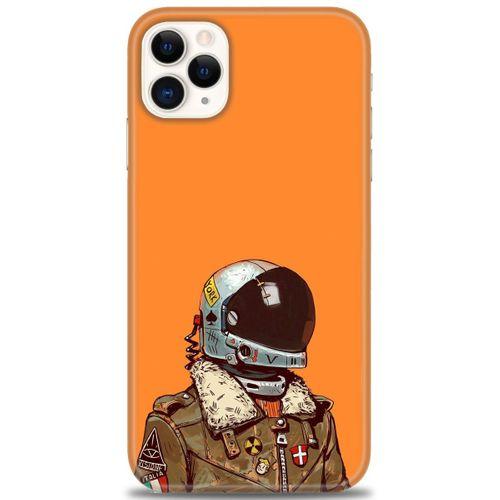 iPhone 11 Pro Kılıf HD Baskılı Kılıf - Turuncu Astronot + Tam Ekran Koruyucu