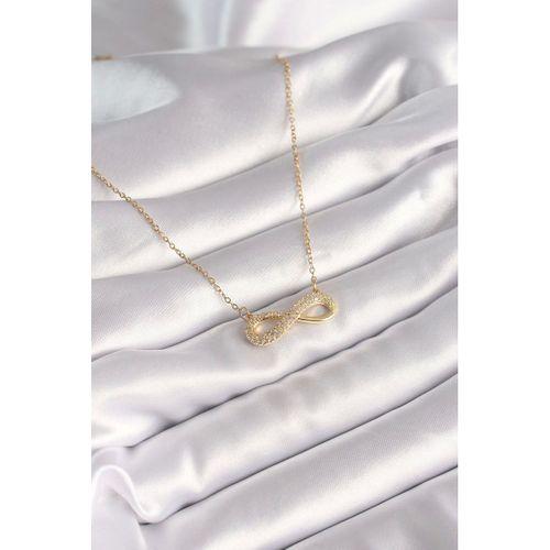 316L Çelik Gold Renk Zincir Zirkon Taşlı Sonsuzluk Model Kadın Kolye