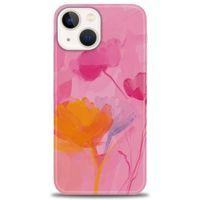 iPhone 13 Kılıf HD Baskılı Kılıf - Turuncu Pembe + Tam Ekran Koruyucu