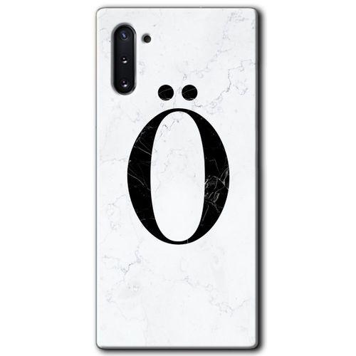 MRCİLETİSİM MRCİLETİSİM Samsung Galaxy Note 10 Kılıf HD Desen Baskı Arka Kapak + Temperli Cam - Beyaz Mermer Desenli Ö Harf