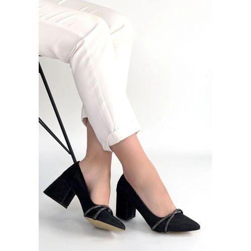 Rewin Siyah Simli Cilt Topuklu Ayakkabı