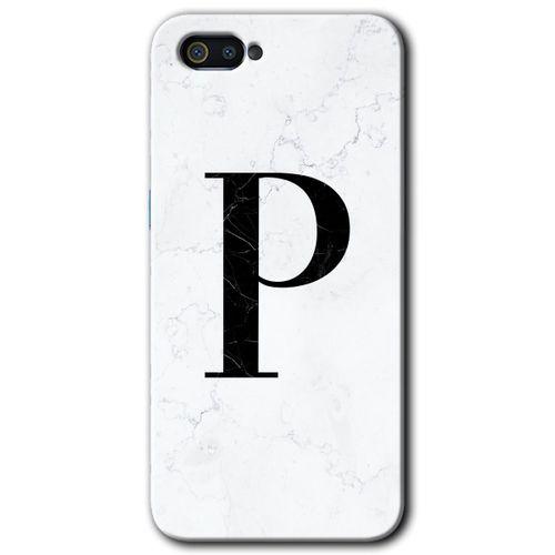 Potkal Hediye Fabrikası Realme C2 Kılıf HD Desen Baskılı Arka Kapak - Beyaz Mermer Desenli P Harfi