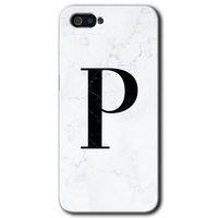 Potkal Hediye Fabrikası Realme C2 Kılıf HD Desen Baskılı Arka Kapak - Beyaz Mermer Desenli P Harfi