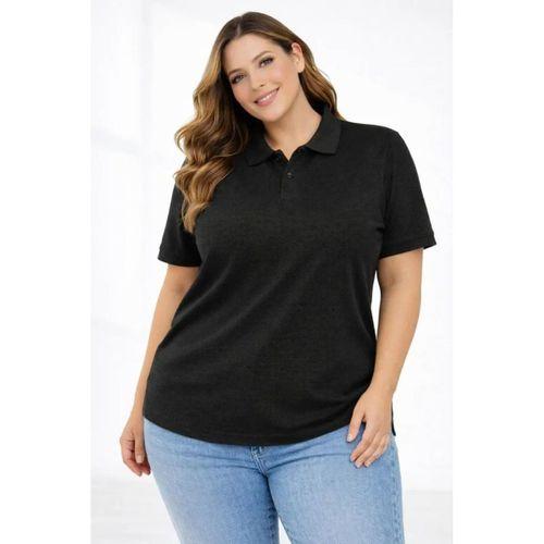 Pike Kumaş Düğmeli Yaka Battal Büyük Beden Günlük Kısa Kol Tişört T-shirt - Siyah