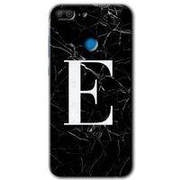 Honor 9 Lite Kılıf HD Desen Baskılı Arka Kapak - Siyah Mermer Desenli E Harfi