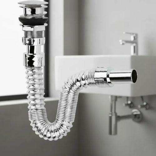 Krom Basmalı Sifon -körüklü Sifon Bas Stoplu Lavabo Mutfak Sifonu-paslanmaz