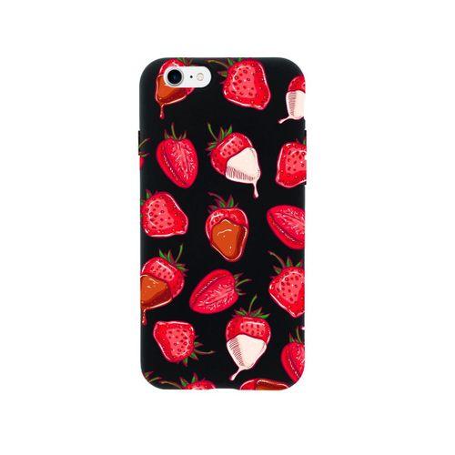 iPhone SE Çikolatalı Çilekler Premium Siyah Lansman Silikonlu Kılıf