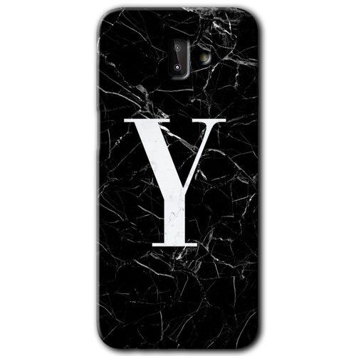 Potkal Hediye Fabrikası Samsung Galaxy J8 Kılıf HD Desen Baskılı Arka Kapak - Siyah Mermer Desenli Y Harfi