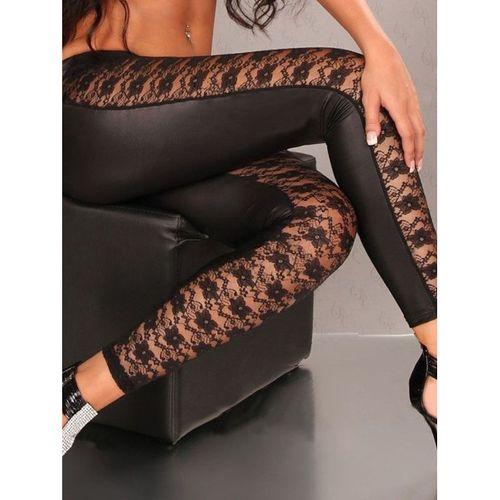 Kadın Yüksek Bel Dantel Detaylı Deri Tayt