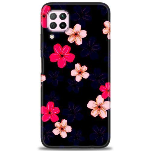 Huawei P40 Lite Kılıf HD Baskılı Kılıf - Pembe Mavi Çiçekler + Tam Ekran Koruyucu