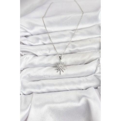 316L Çelik Zincir Gümüş Renk Kutup Yıldızı Model Zirkon Taşlı Kadın Kolye