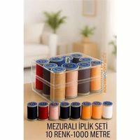 Dikiş İpliği Seti - 10 Renk 1000 Mt Kutulu Mezuralı Dikiş Seti