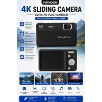Dijital Kamera 4k Hd 48mp 16x Zoom Flaşlı Kayar Retro Video Kamera 2 8’’ Ekran 64gb Sd Kart Hediyeli Siyah