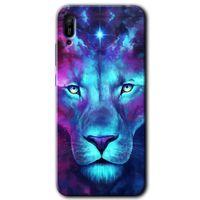 MRCİLETİSİM Huawei Y6 2019 Kılıf HD Desen Baskılı Arka Kapak + Temperli Cam - Neon Lion