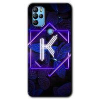 General Mobile GM 21 Pro HD Baskılı Kılıf + 9D Tam Ekran Koruyucu - Dark Neon Yaprak K Harfi