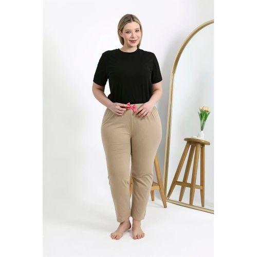 Kadın Pamuklu Büyük Beden Alt Pijama Bej