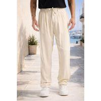 Magnus Tensel Kumaş Relaxed Fit Beli Lastikli Yazlık Erkek Pantolon - Krem