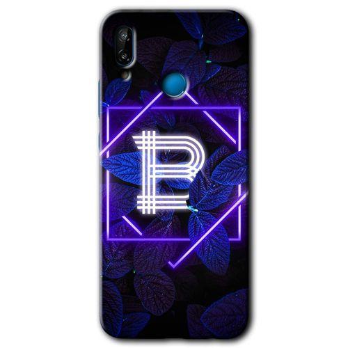 Huawei P20 Lite Kılıf Baskılı Kapak - Dark Neon Yaprak B Harfi + 5D Tam Kaplayan Cam