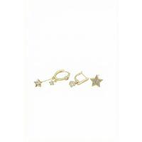 3'lü Taşlı Halka Küpe - Altın