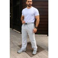 Erkek Üç İplik Kışlık Pamuklu Yandan Garneli Kalın Bej Şeritli Cepli Eşofman Altı - Gri