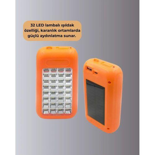 Güneş Paneli İle Şarj Olan 32 Led’li Powerbank Cihazı