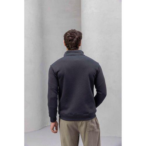 Marcel Regular Fit Fermuarlı Kıstırma Cepli Üç İp Şardonlu Erkek Sweatshirt - Füme