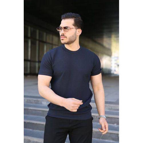 Erkek Bisiklet Yaka Petek Dokulu Kısa Kollu Triko Tişört