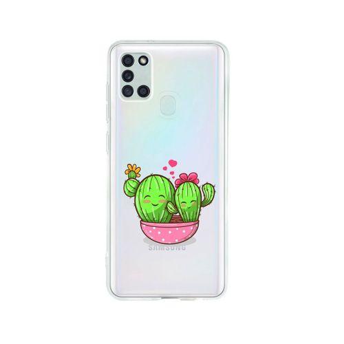 Samsung A21S Sevimli Kaktüs Desenli Premium Şeffaf Silikon Kılıf