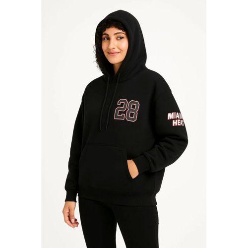 Üç İplik Kapüşonlu Ön Ve Arka Baskılı SweatShirt Hoodie - Siyah