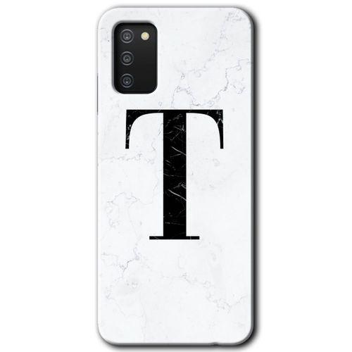 Potkal Hediye Fabrikası Samsung Galaxy A02s Kılıf HD Desen Baskılı Arka Kapak - Beyaz Mermer Desenli T Harfi