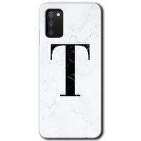 Potkal Hediye Fabrikası Samsung Galaxy A02s Kılıf HD Desen Baskılı Arka Kapak - Beyaz Mermer Desenli T Harfi
