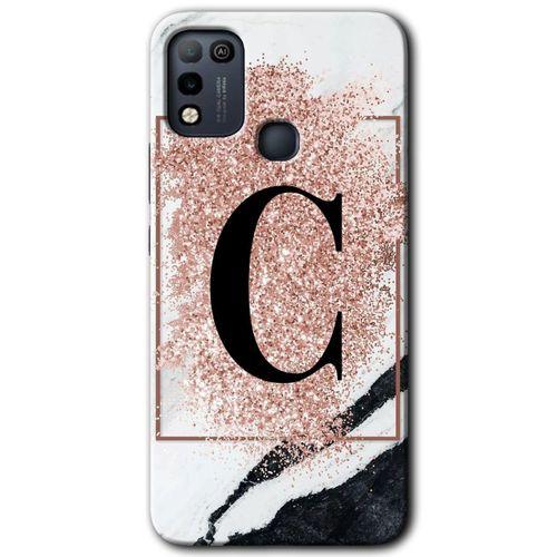 İnfinix Hot 10 Play Kılıf HD Desen Baskılı Arka Kapak - Pembe Mermer Desenli C Harfi