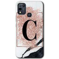 İnfinix Hot 10 Play Kılıf HD Desen Baskılı Arka Kapak - Pembe Mermer Desenli C Harfi