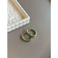 Taşlı Halka Küpe - Yeşil