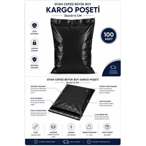 Siyah Cepsiz Büyük Boy Kargo Poşeti 35x45+5 Cm 100 Adet
