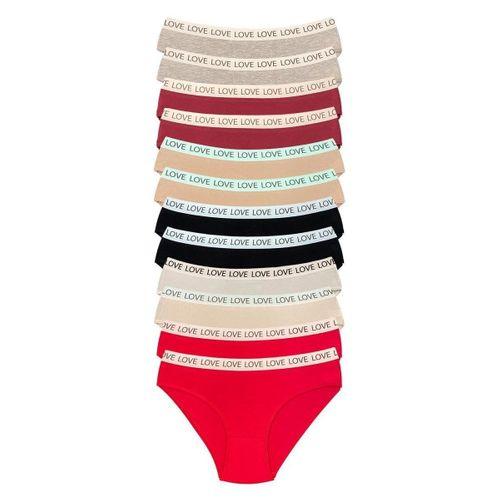12 Adet Pamuklu Esnek Kadın Slip Bikini Külot Geniş Lastikli Baskılı