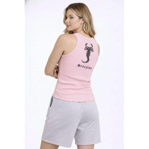 Fitilli Atlet Sıfır Yaka Slim Fit Arka Baskılı Spor Atlet - Pembe
