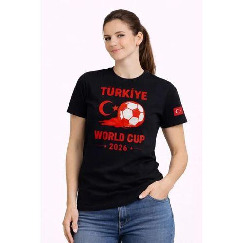 Türkiye World Cup 2026 Baskılı Tişört Futbol Temalı Forma T-Shirt - Siyah