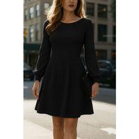 Kadın Uzun Kollu Kayık Yaka Kısa Triko Elbise