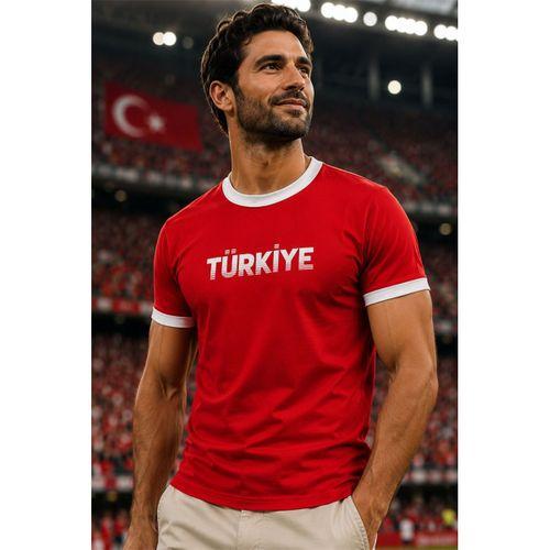 Türkiye Garni Yakalı %100 Pamuklu Milli Takım T-Shirt - Kırmızı