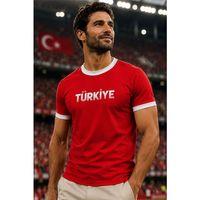 Türkiye Garni Yakalı %100 Pamuklu Milli Takım T-Shirt - Kırmızı