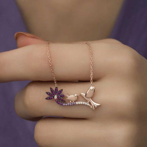 ​Lucky Life 925 Ayar Gumuss  Rose Anne Ve Yavru Kuş Bayan Kolye